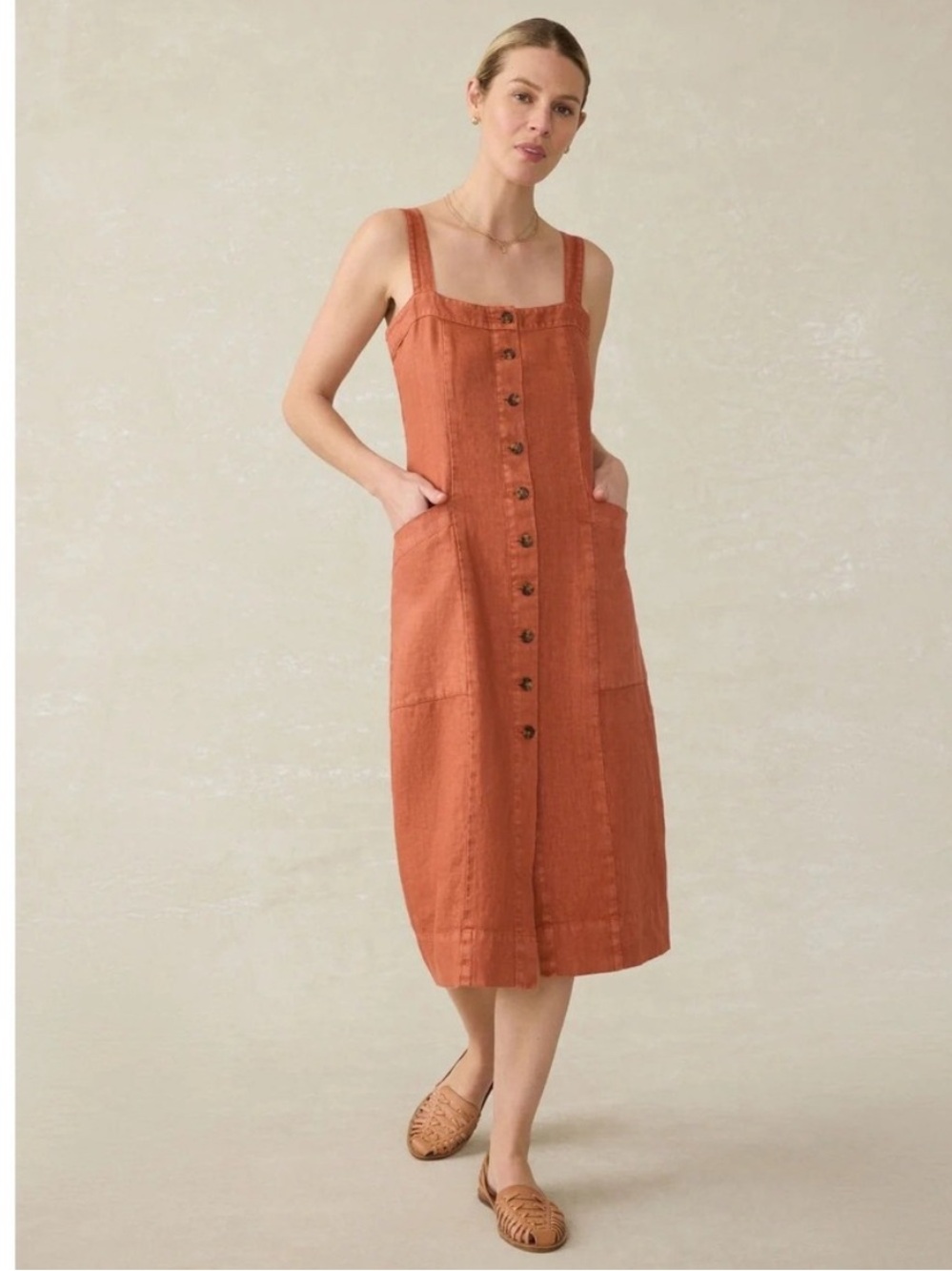Faherty Aurora Red Rock Linen Dress XL